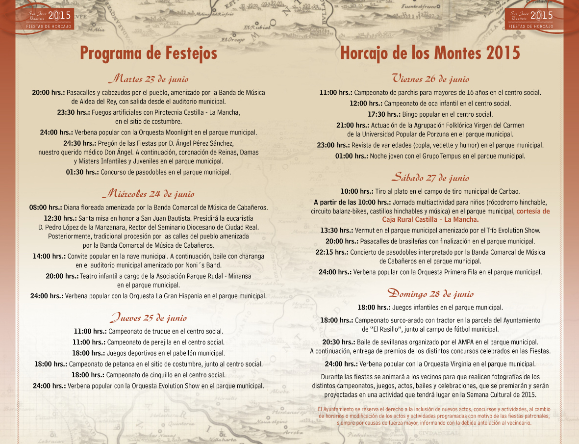 Programa de enventos de las fiestas de San Juan 2015